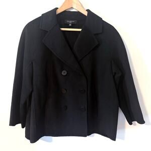 TALBOTS black wool blend double breasted 3/4 sleeve blazer jacket petite